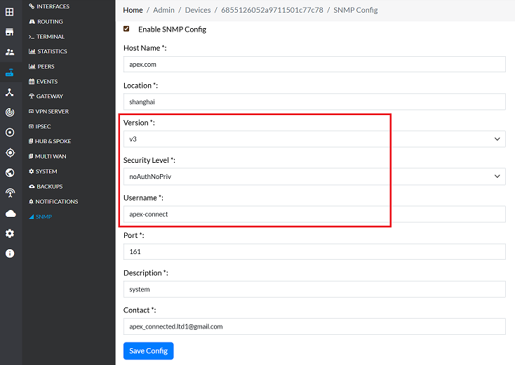 Figure image-3 snmp version v3 Security type noAuthNopriv