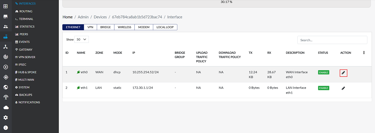 DHCP Ethernet Interface - Step 1 (Same as Static)