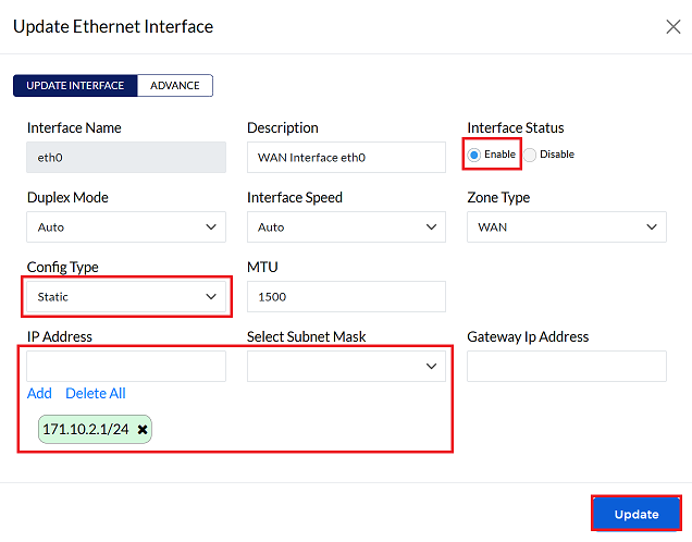 Static Ethernet Interface
